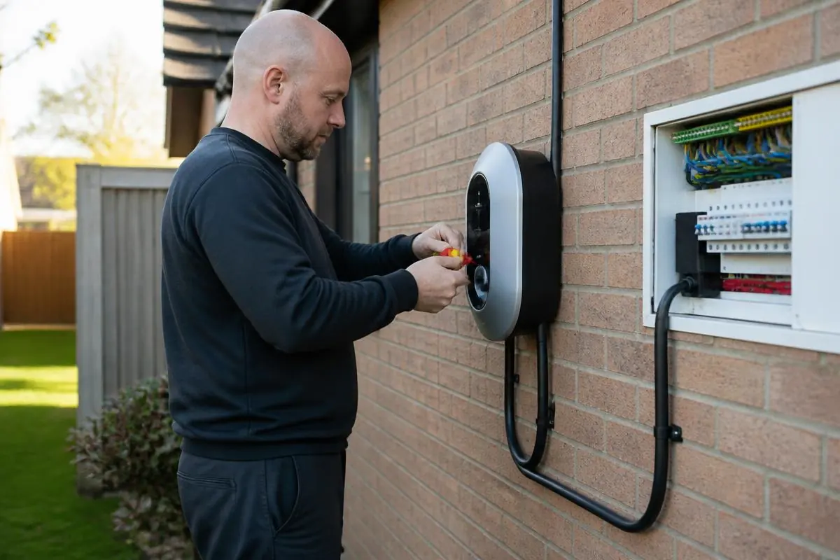 Electrician installing a home EV charge point